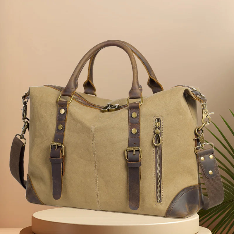 CFUN YA Fashion Luxury Men's Shoulder Bag Canvas Real Leather Travel Bag Women Large Male Crossbody Messenger Tote Pack New