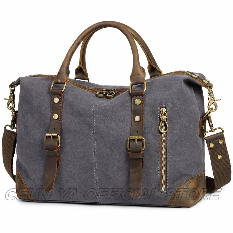 CFUN YA Fashion Luxury Men's Shoulder Bag Canvas Real Leather Travel Bag Women Large Male Crossbody Messenger Tote Pack New