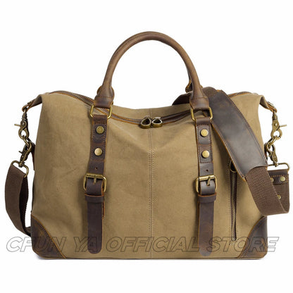 CFUN YA Fashion Luxury Men's Shoulder Bag Canvas Real Leather Travel Bag Women Large Male Crossbody Messenger Tote Pack New