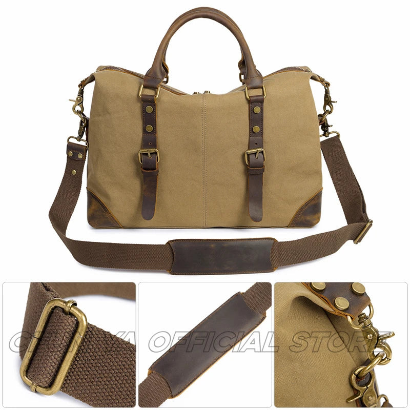CFUN YA Fashion Luxury Men's Shoulder Bag Canvas Real Leather Travel Bag Women Large Male Crossbody Messenger Tote Pack New