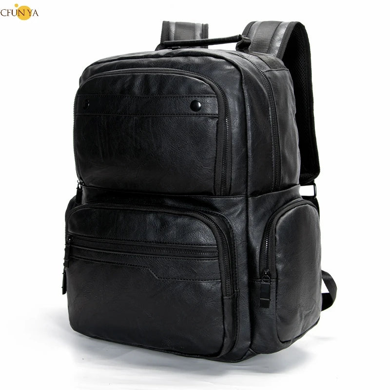 CFUN YA Fashion New Men Leather Backpack Large 15.6 Inch Laptop Bag Pack Male Anti-Theft Back Pack College Boys Schoolbag 2023
