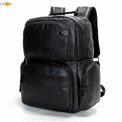 CFUN YA Fashion New Men Leather Backpack Large 15.6 Inch Laptop Bag Pack Male Anti-Theft Back Pack College Boys Schoolbag 2023