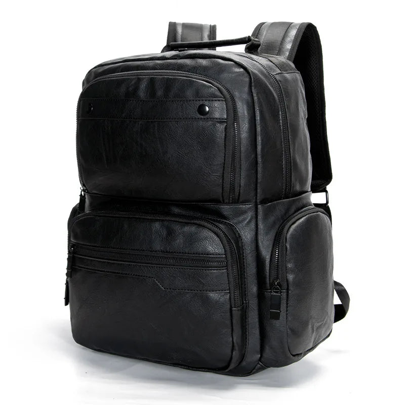 CFUN YA Fashion New Men Leather Backpack Large 15.6 Inch Laptop Bag Pack Male Anti-Theft Back Pack College Boys Schoolbag 2023