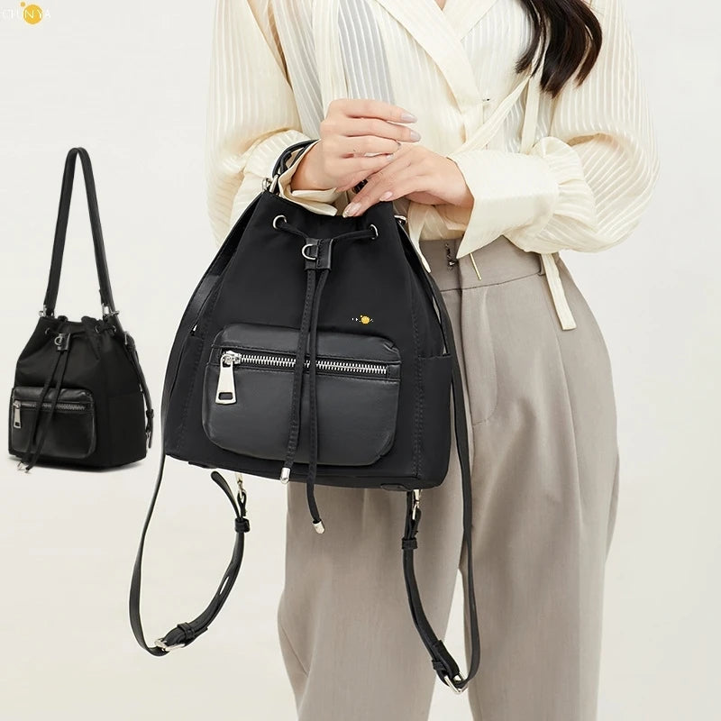 CFUN YA Fashion Trend Black Women's Backpack Korean Female Shoulder Cross Bag Multifunction Ladies Bucket Bag Travel Bagpack