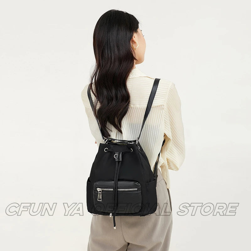 CFUN YA Fashion Trend Black Women's Backpack Korean Female Shoulder Cross Bag Multifunction Ladies Bucket Bag Travel Bagpack