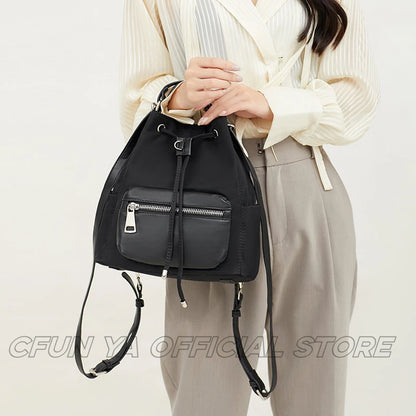 CFUN YA Fashion Trend Black Women's Backpack Korean Female Shoulder Cross Bag Multifunction Ladies Bucket Bag Travel Bagpack