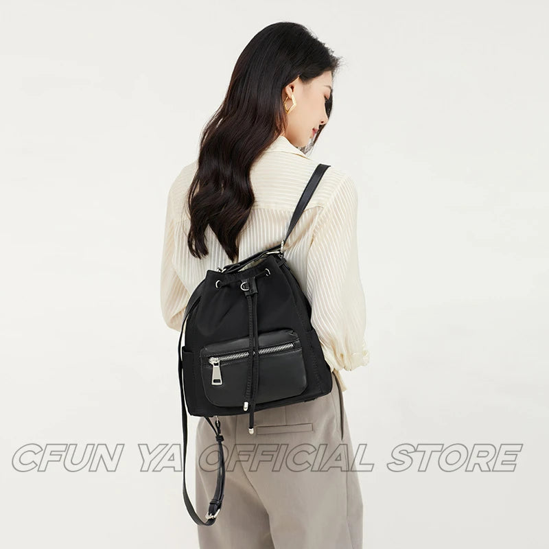 CFUN YA Fashion Trend Black Women's Backpack Korean Female Shoulder Cross Bag Multifunction Ladies Bucket Bag Travel Bagpack