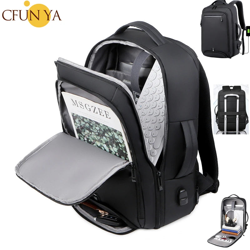CFUN YA Luxury Black 15.6" Laptop Backpack Travel Handbag Backbag Scalable Notebook Backpacks Business Men's Bag Pack Rucksack