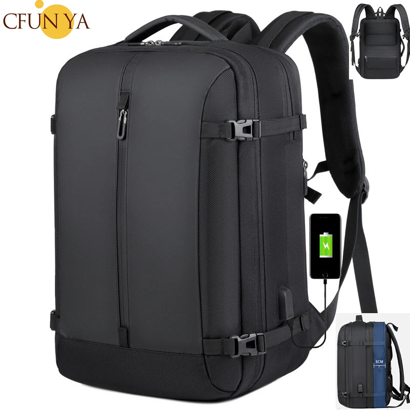 CFUN YA Luxury Black Scalable Travel Backpack For Men USB Business Laptop Backpacks Male Anti-Theft Bag Pack Teen Schoolbag New