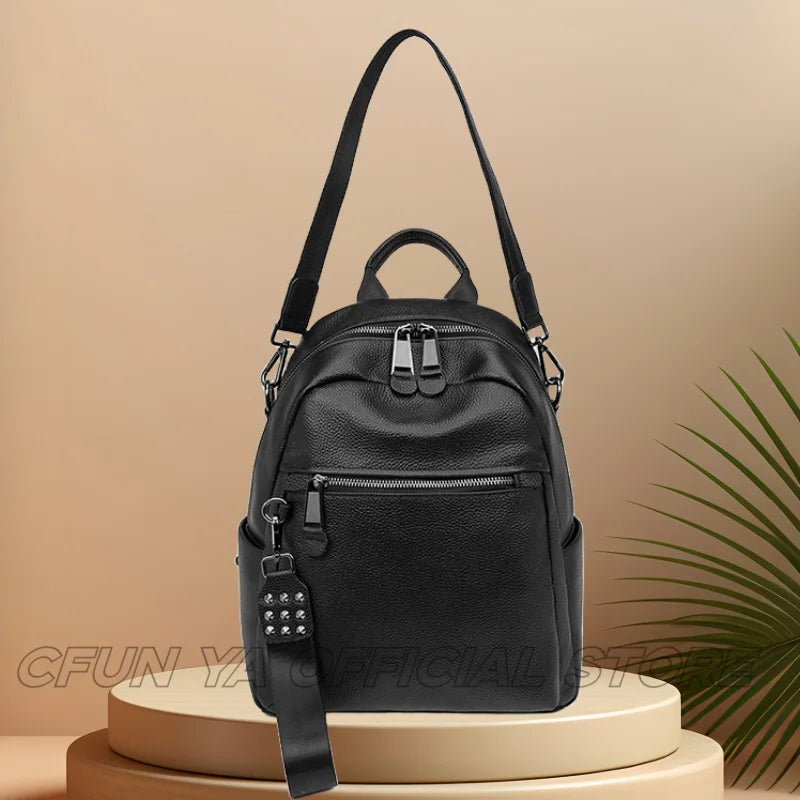 CFUN YA Luxury Black Travel Backpack For Women Soft Leather Causal Bag Pack Student Schoolbag Mochilas Female Shoulder Handbag