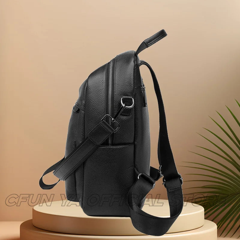 CFUN YA Luxury Black Travel Backpack For Women Soft Leather Causal Bag Pack Student Schoolbag Mochilas Female Shoulder Handbag