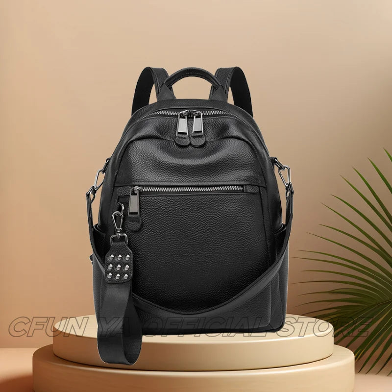 CFUN YA Luxury Black Travel Backpack For Women Soft Leather Causal Bag Pack Student Schoolbag Mochilas Female Shoulder Handbag