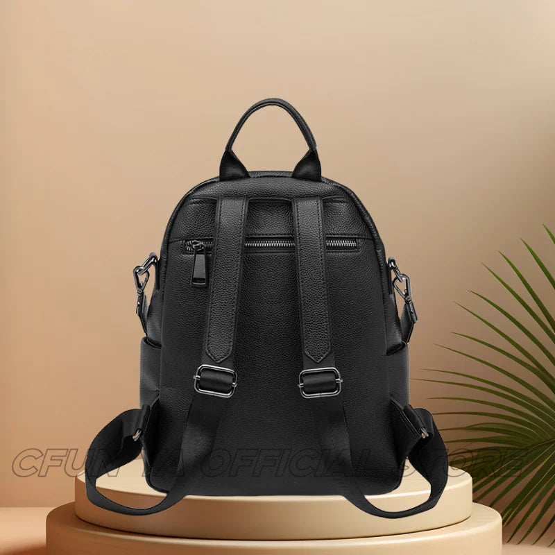 CFUN YA Luxury Black Travel Backpack For Women Soft Leather Causal Bag Pack Student Schoolbag Mochilas Female Shoulder Handbag