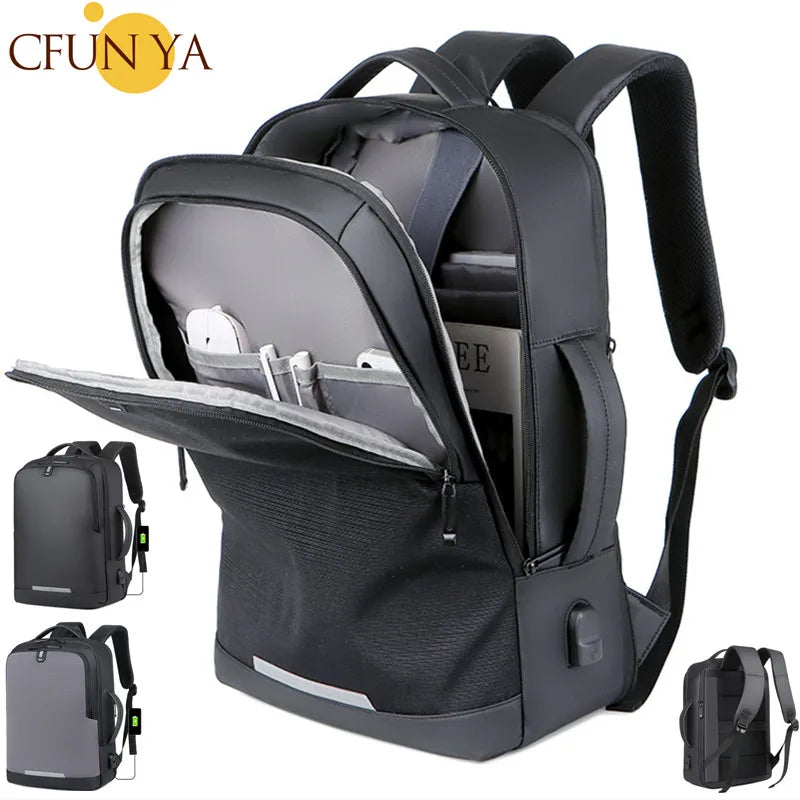 CFUN YA Luxury Grey Black Scalable Business Backpack 15.6 Inch Computer Back Pack Men Unisex Travel Handbag USB School Bags Sac