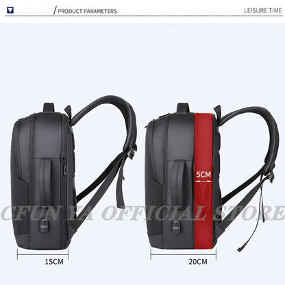 CFUN YA Luxury Grey Black Scalable Business Backpack 15.6 Inch Computer Back Pack Men Unisex Travel Handbag USB School Bags Sac