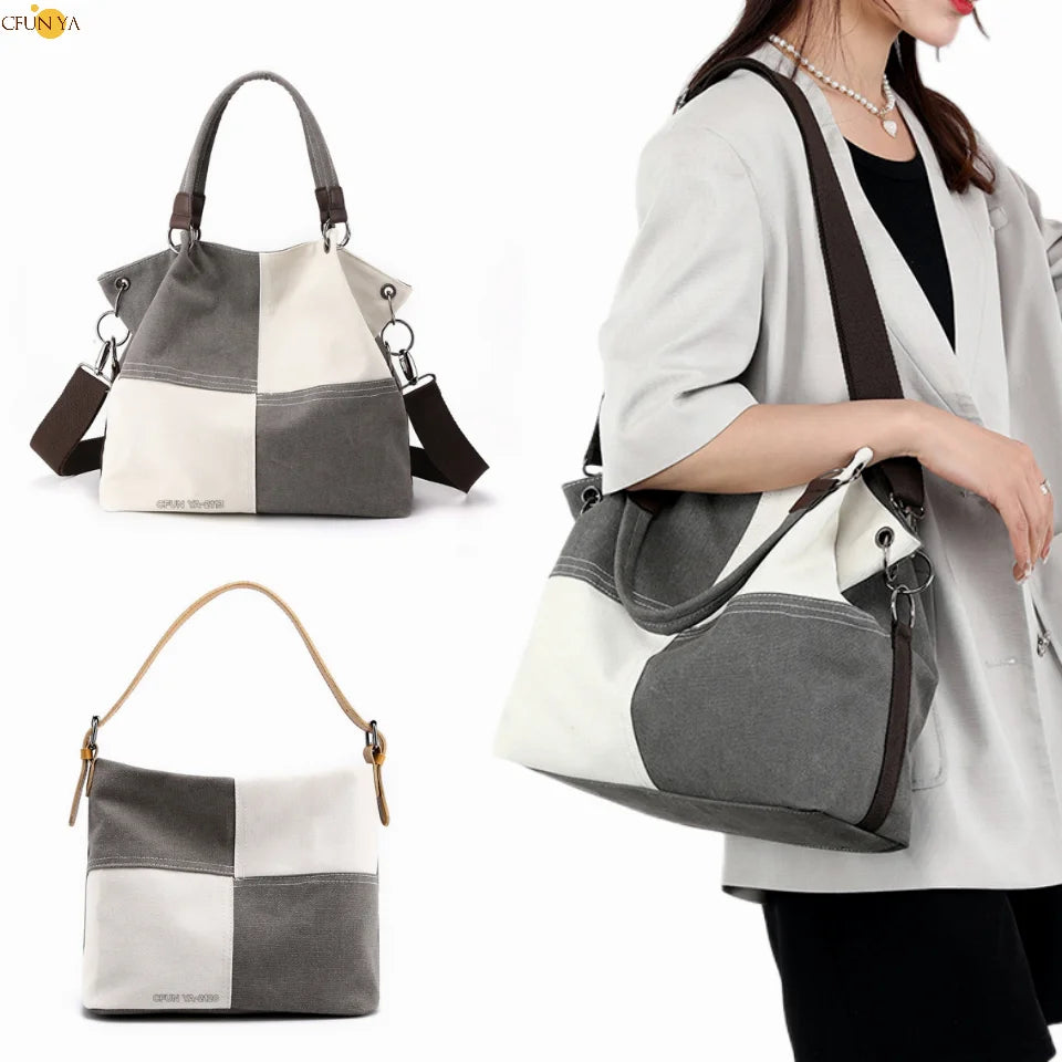 CFUN YA Luxury New Women Shoulder Bag Canvas Tote Bag Large Patchwork Female Crossbody Travel Pack Messenger Pack Handbag  Sac