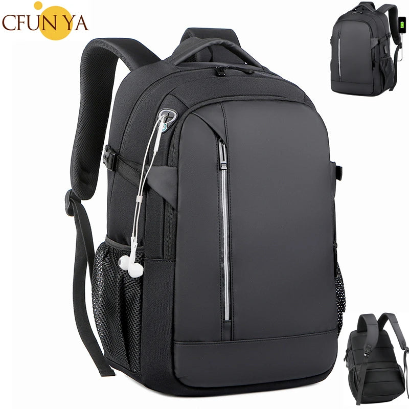 CFUN YA Men's Waterproof Black Backpack Casual Business Student Computer Backpacks 15.6 Laptop Bag Anti theft Travel Bagpack