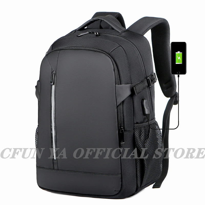 CFUN YA Men's Waterproof Black Backpack Casual Business Student Computer Backpacks 15.6 Laptop Bag Anti theft Travel Bagpack