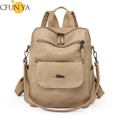 CFUN YA New 2023 Summer Boho Women Backpack Large Soft Leather Travel Knapsack Student Schoolbag Female Shoulder Bags Bookbag