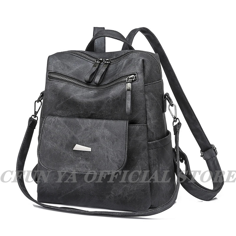 CFUN YA New 2023 Summer Boho Women Backpack Large Soft Leather Travel Knapsack Student Schoolbag Female Shoulder Bags Bookbag