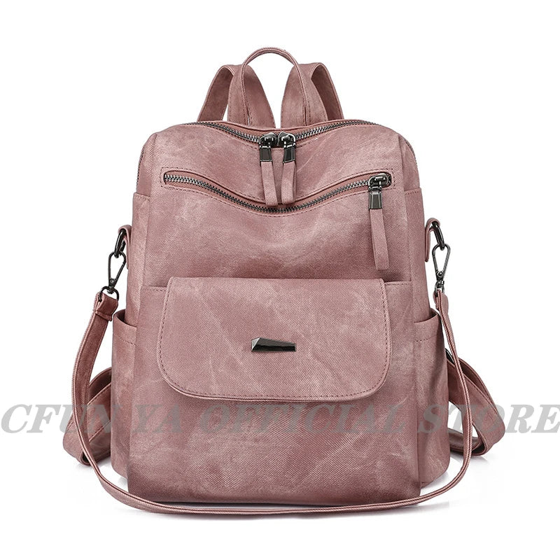 CFUN YA New 2023 Summer Boho Women Backpack Large Soft Leather Travel Knapsack Student Schoolbag Female Shoulder Bags Bookbag