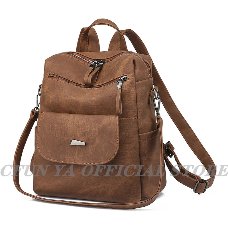 CFUN YA New 2023 Summer Boho Women Backpack Large Soft Leather Travel Knapsack Student Schoolbag Female Shoulder Bags Bookbag