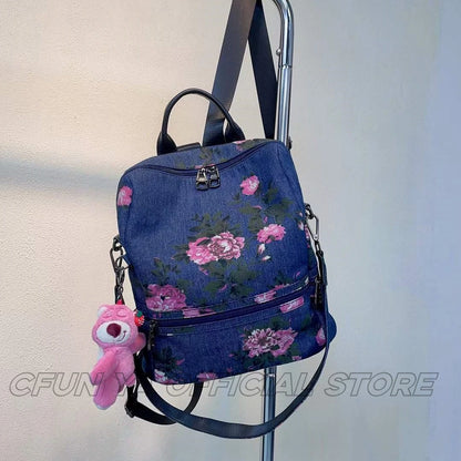CFUN YA New Fashion Denim Print Backpack For Women Large Capacity Anti-Theft Bagpack Female Travel Bag Rucksack Bolsas Femininas
