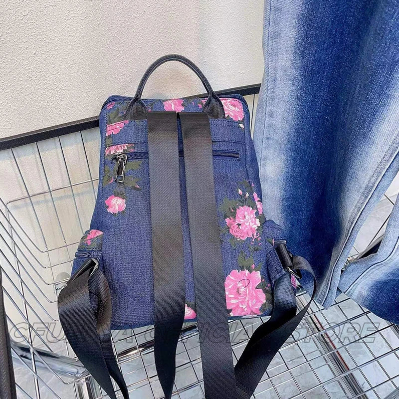 CFUN YA New Fashion Denim Print Backpack For Women Large Capacity Anti-Theft Bagpack Female Travel Bag Rucksack Bolsas Femininas