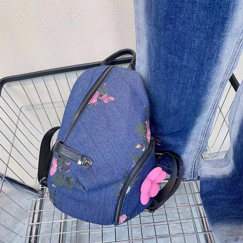 CFUN YA New Fashion Print Denim Backpack For Women Multifunction Travel Rucksack Female Shoulder Bag College Schoolbag Mochila