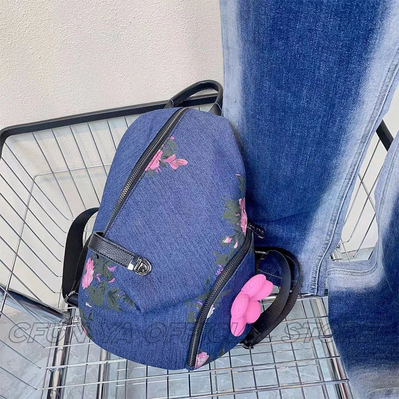 CFUN YA New Fashion Print Denim Backpack For Women Multifunction Travel Rucksack Female Shoulder Bag College Schoolbag Mochila