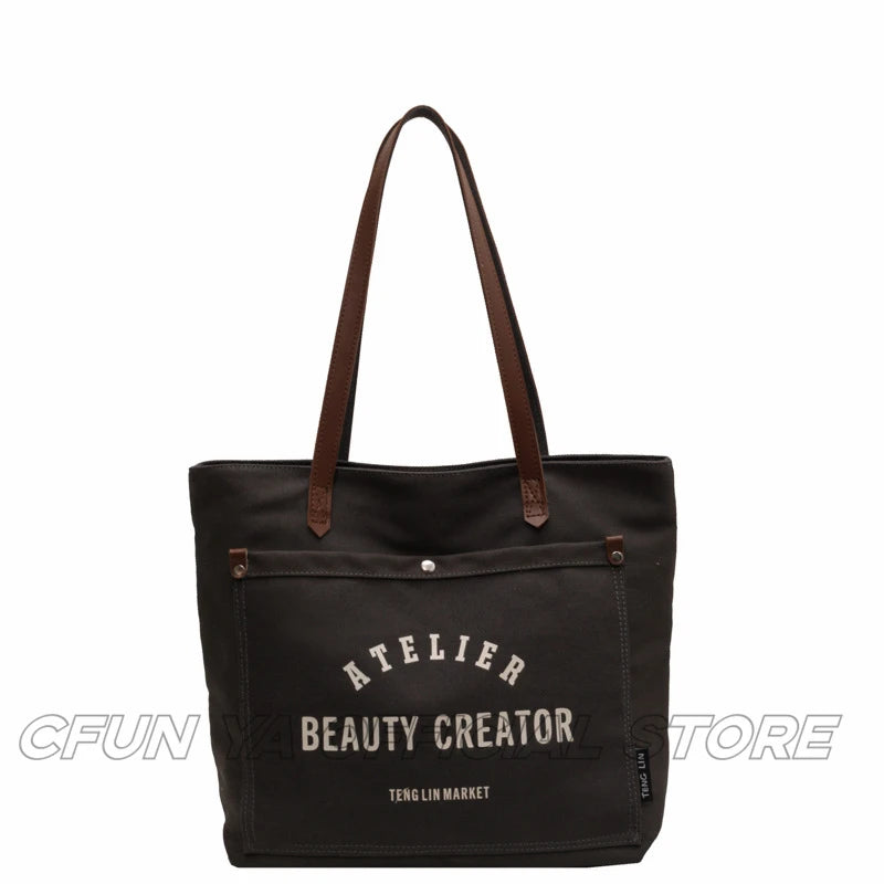 CFUN YA New Fashion Women Bag Large Capacity Canvas Female Tote Bags College Students Handbag Ladies Shoulder Bag Messenger Pack