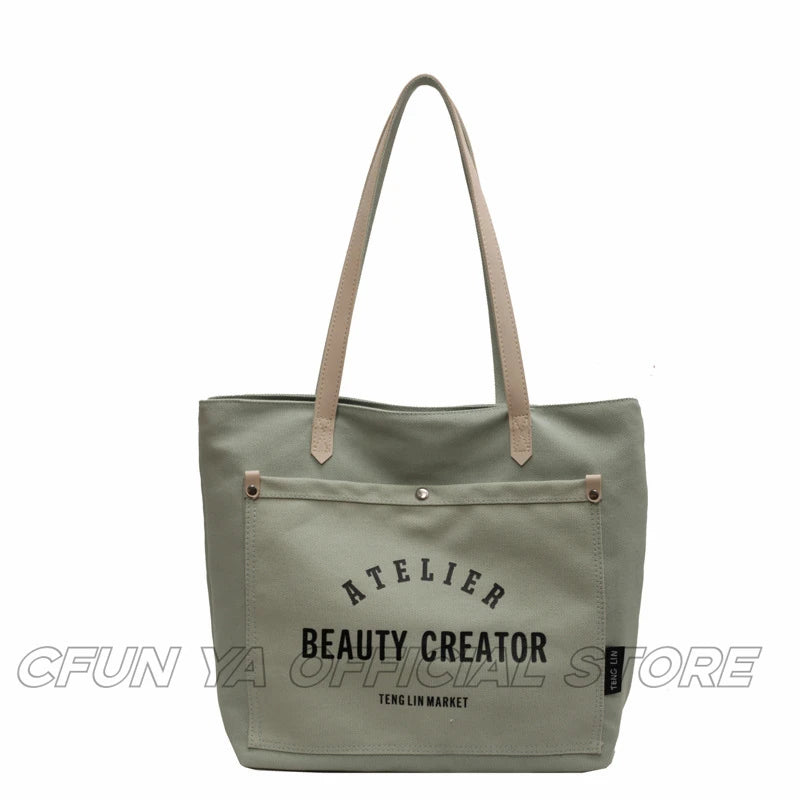 CFUN YA New Fashion Women Bag Large Capacity Canvas Female Tote Bags College Students Handbag Ladies Shoulder Bag Messenger Pack