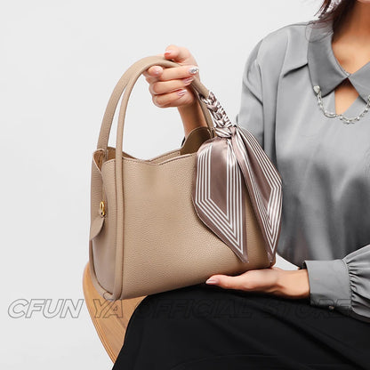 CFUN YA New Fashion Women Handbag With Scarf High Qulity Leather Mummy Bucket Bag Business Female Shoulder Crossby Bag Totes