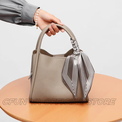CFUN YA New Fashion Women Handbag With Scarf High Qulity Leather Mummy Bucket Bag Business Female Shoulder Crossby Bag Totes