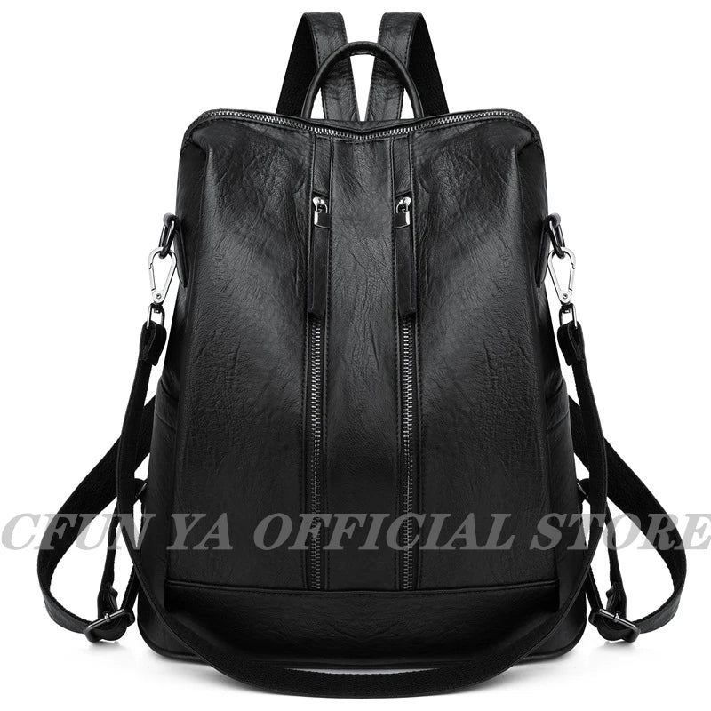 CFUN YA New Leather Women Backpack High Quality PU Female Bag Bucket Lady Shoulder Packs Big Capacity Backpacks Travel Rucksack
