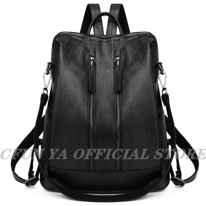CFUN YA New Leather Women Backpack High Quality PU Female Bag Bucket Lady Shoulder Packs Big Capacity Backpacks Travel Rucksack