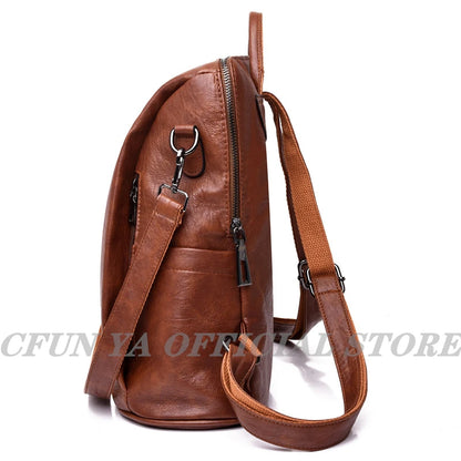 CFUN YA New Leather Women Backpack High Quality PU Female Bag Bucket Lady Shoulder Packs Big Capacity Backpacks Travel Rucksack
