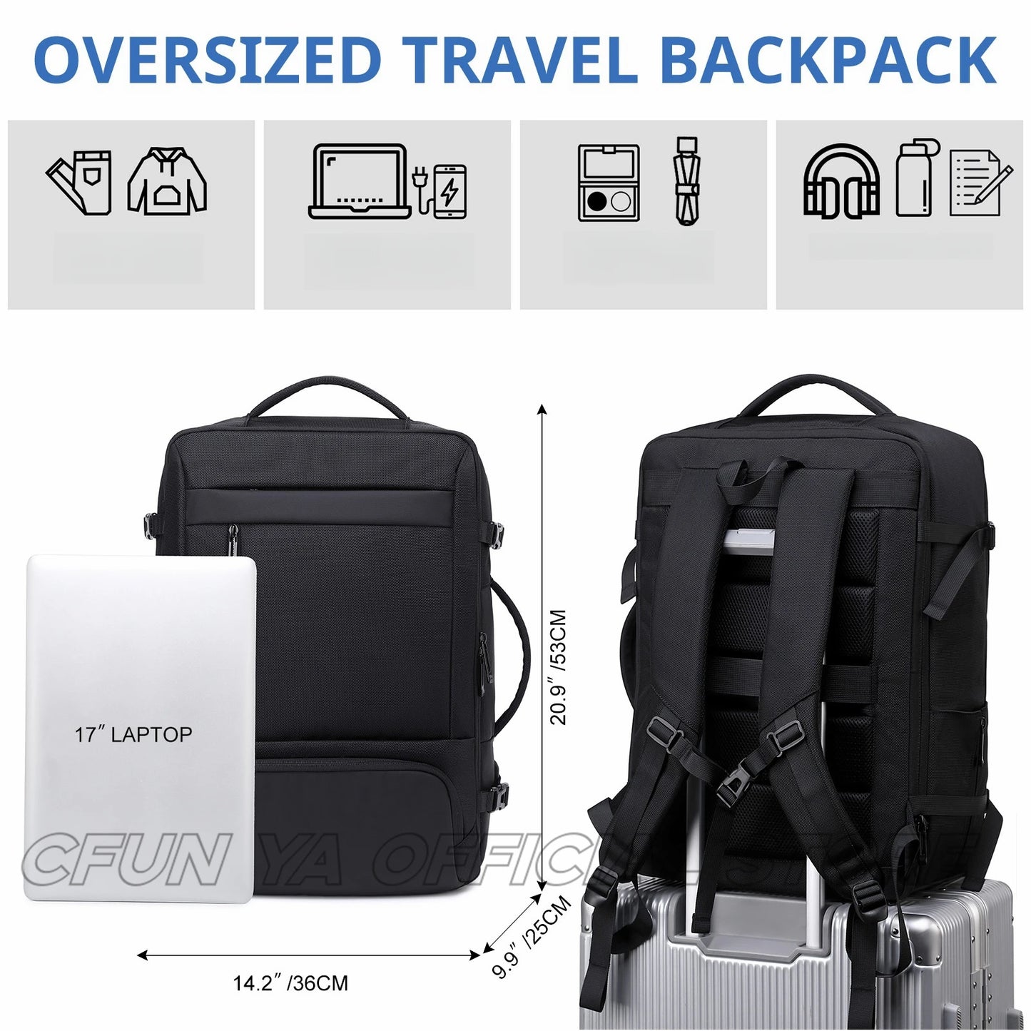 CFUN YA New Luxury Men's Backpack USB Large 17 Inch Laptop Bag Pack Travel Knapsack With Shoes Pocket Business Backbag Mochila