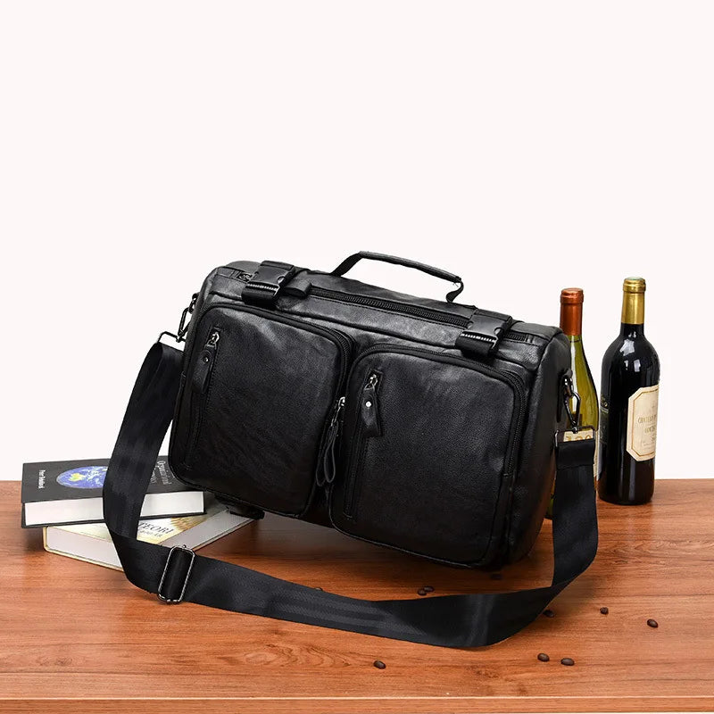 CFUN YA New Multi-Functional Men's Outdoor Backpack Soft Leather Business Computer Bagpack  Male Crossbody Handbag Travel Bag