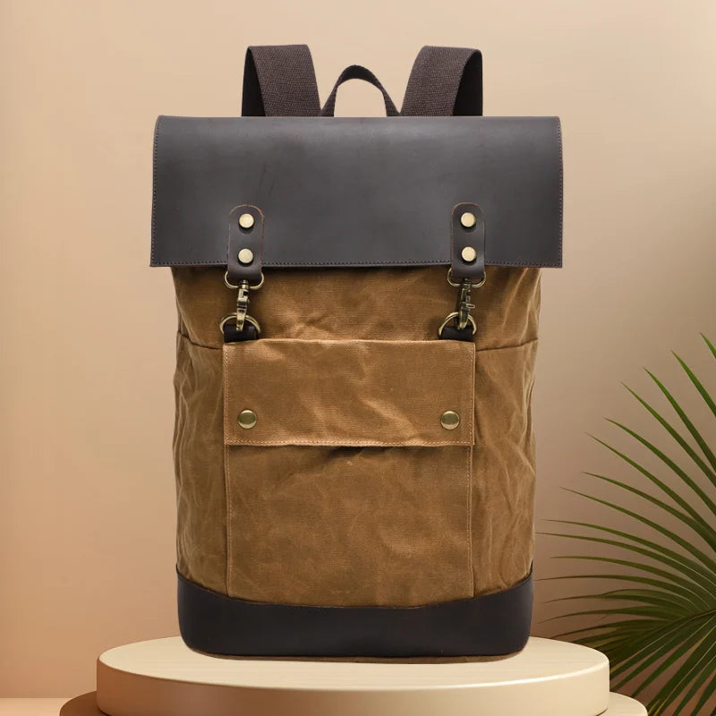CFUN YA New Trend Luxury Canvas Real Leather Backpack For Men Women Large 15 16 Inch Laptop Bag Pack Outdoor Climbing Rucksack