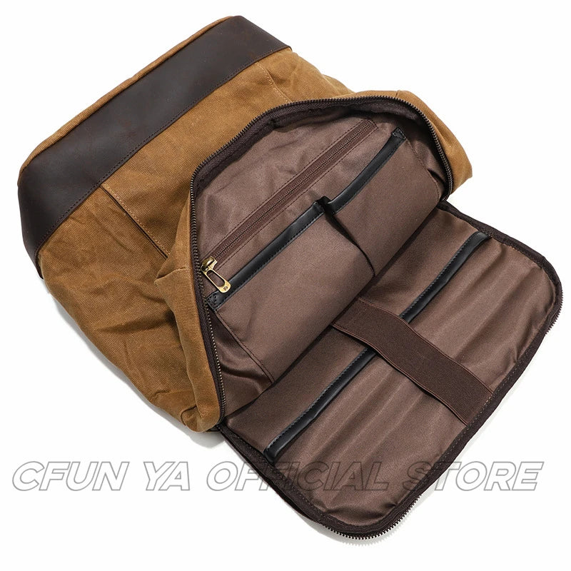 CFUN YA New Trend Luxury Canvas Real Leather Backpack For Men Women Large 15 16 Inch Laptop Bag Pack Outdoor Climbing Rucksack