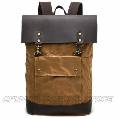 CFUN YA New Trend Luxury Canvas Real Leather Backpack For Men Women Large 15 16 Inch Laptop Bag Pack Outdoor Climbing Rucksack