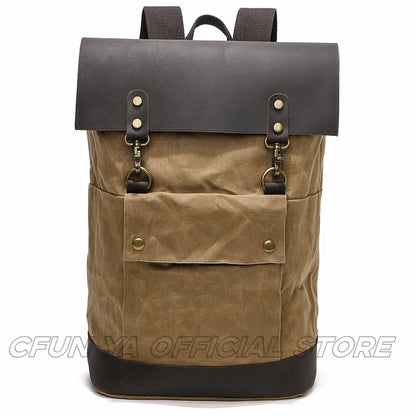 CFUN YA New Trend Luxury Canvas Real Leather Backpack For Men Women Large 15 16 Inch Laptop Bag Pack Outdoor Climbing Rucksack