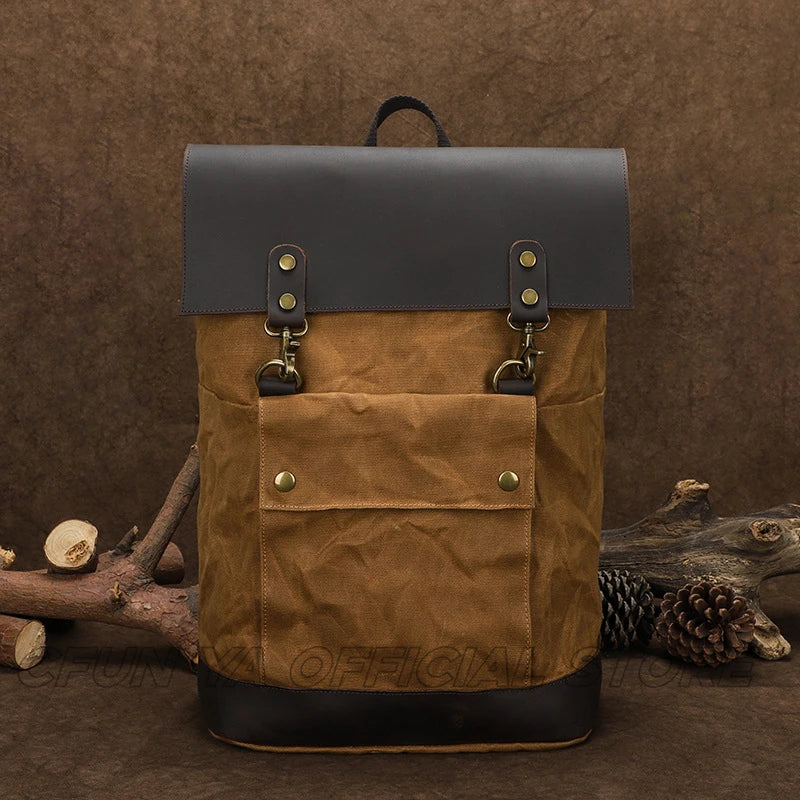 CFUN YA New Trend Luxury Canvas Real Leather Backpack For Men Women Large 15 16 Inch Laptop Bag Pack Outdoor Climbing Rucksack