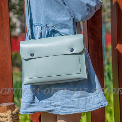 CFUN YA  PU Leather Laptop Bags For Women 13 14 inch Computer Shoulder Bag Casual Portable Waterproof Notebook Briefcase Handbag
