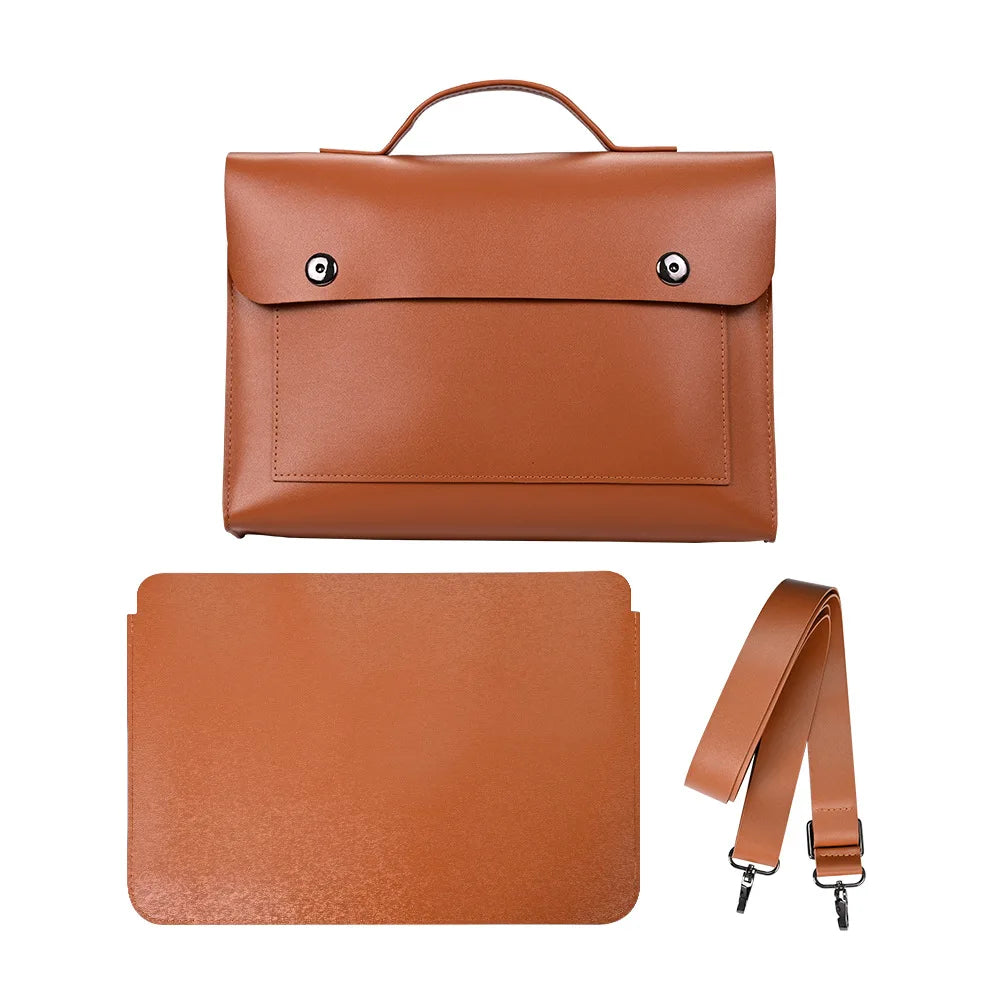 CFUN YA  PU Leather Laptop Bags For Women 13 14 inch Computer Shoulder Bag Casual Portable Waterproof Notebook Briefcase Handbag