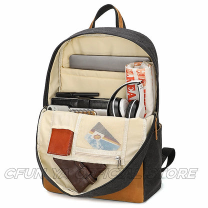 CFUN YA Vintage 2024 Men's Backpack Canvas Wateproof 15.6 Laptop Bag Pack College Student Schoolbag Outdoor Climbing Rucksack