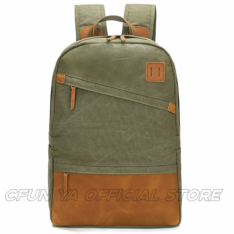 CFUN YA Vintage 2024 Men's Backpack Canvas Wateproof 15.6 Laptop Bag Pack College Student Schoolbag Outdoor Climbing Rucksack