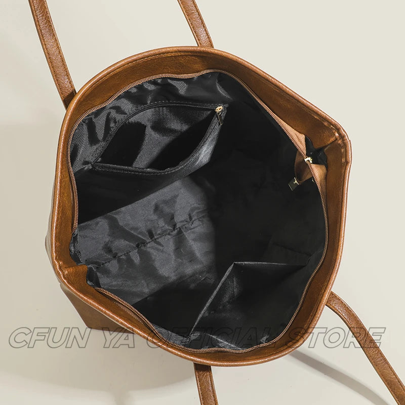 CFUN YA Vintage Large PU Tote Bag Large Capacity PU Leather Female Shoulder Handbag Messenger Pack Sac de Luxe Femme сумки 2024