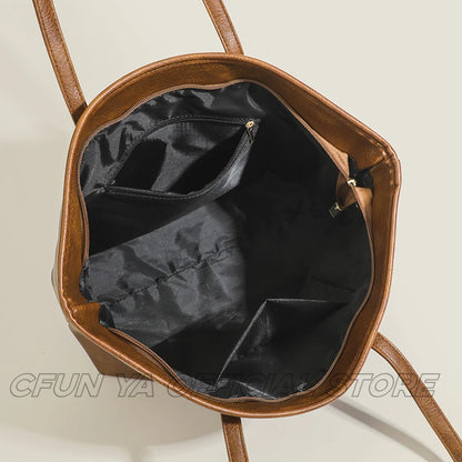 CFUN YA Vintage Large PU Tote Bag Large Capacity PU Leather Female Shoulder Handbag Messenger Pack Sac de Luxe Femme сумки 2024